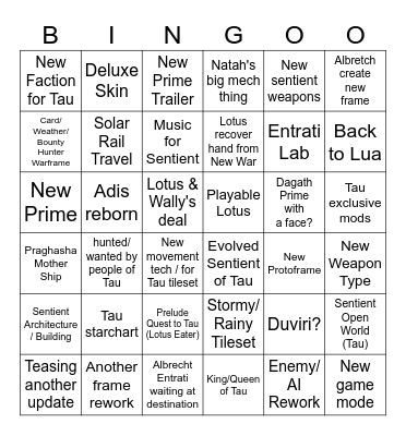 TennoLive Bingo Card
