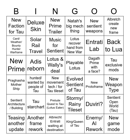 TennoLive Bingo Card