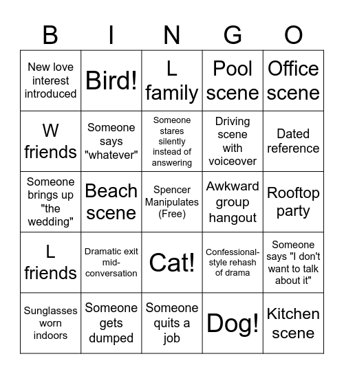The Hills Bingo Card