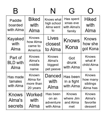 Alma's Bingo Card
