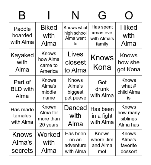 Alma's Bingo Card