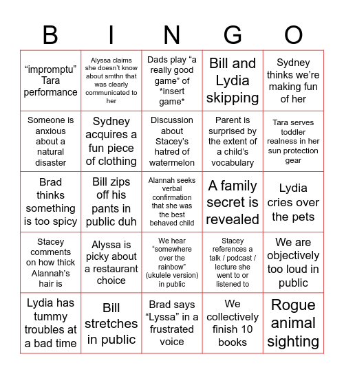 Albera Bingo Card