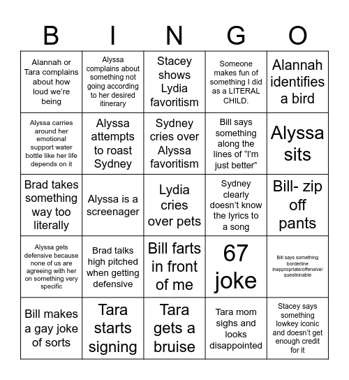 Lydia’s Hawaii Bingo Card