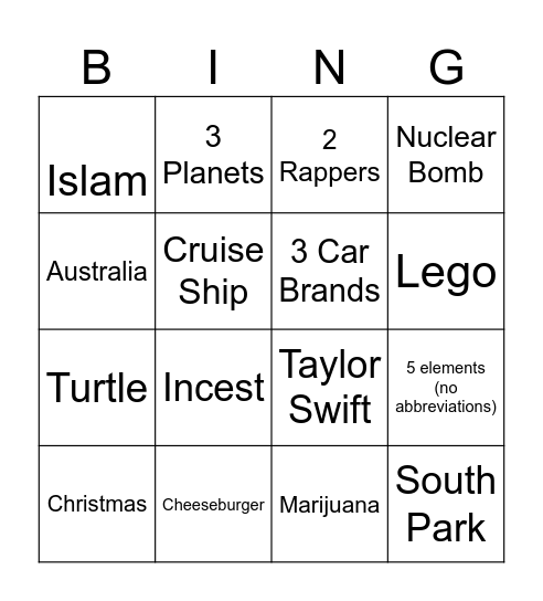 Untitled Bingo Card