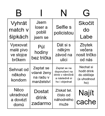 Tomova Rozlučka Bingo Card