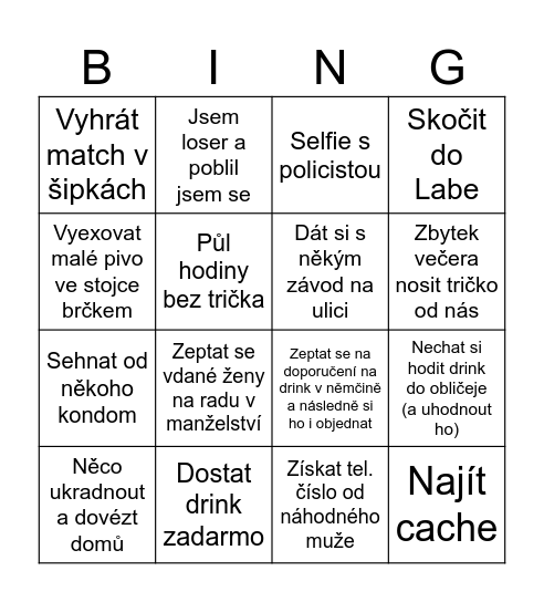 Tomova Rozlučka Bingo Card