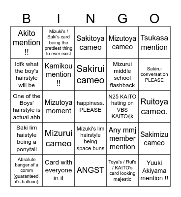 Wl3 part 4 Predicts Bingo Card
