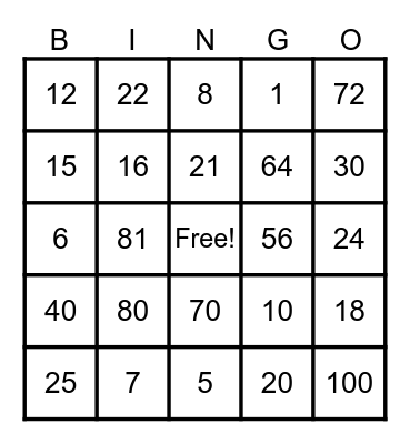 Untitled Bingo Card