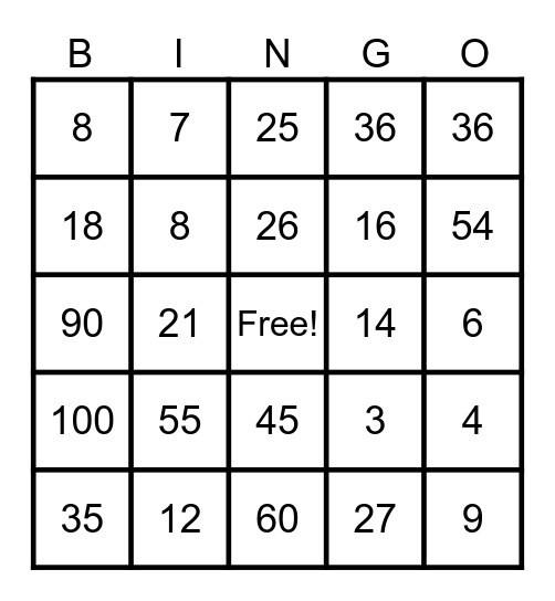 Untitled Bingo Card