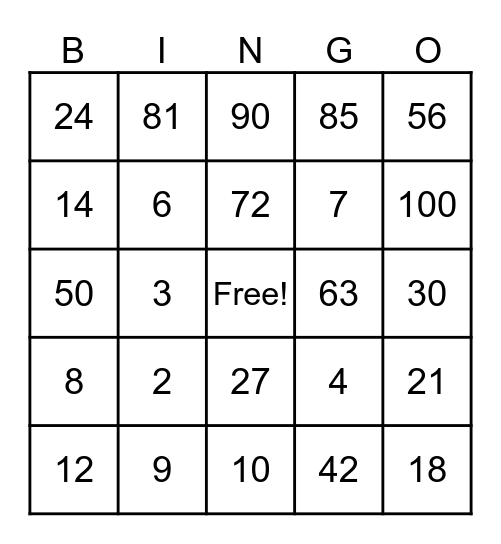 Untitled Bingo Card