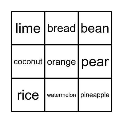Fruit Bingo Game Bingo Card