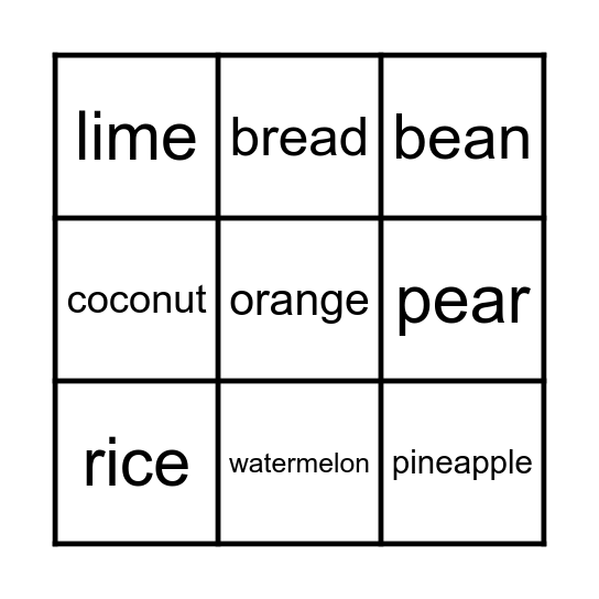 Fruit Bingo Game Bingo Card