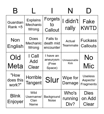 Lobotomy Finder 2.0 Bingo Card