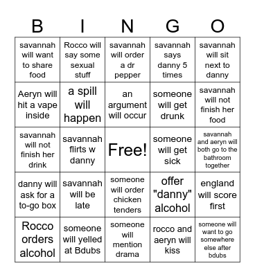 Bdubs Bingo Card