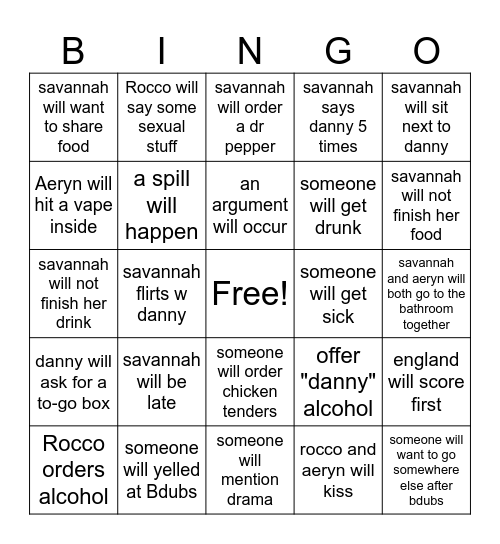 Bdubs Bingo Card