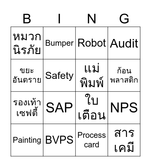 Factory Bingo Challenge Bingo Card