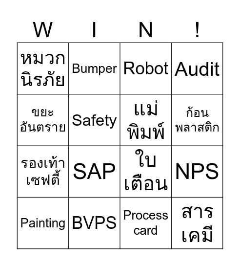 Factory Bingo Challenge Bingo Card