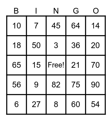 Untitled Bingo Card
