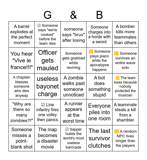 guts & blackpowder bingo Card