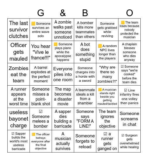 guts & blackpowder bingo Card