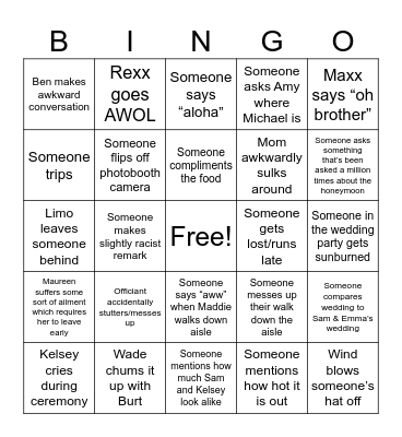 Wedding Bingo Card