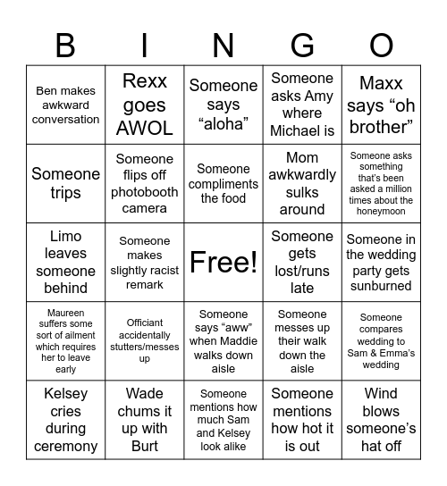 Wedding Bingo Card