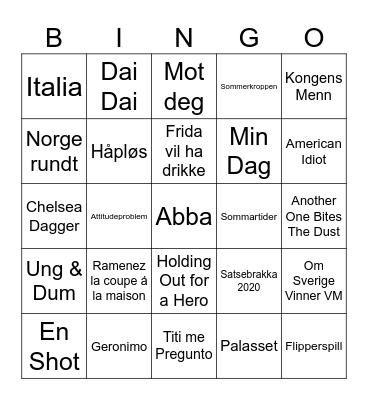 Musikkbingo Card