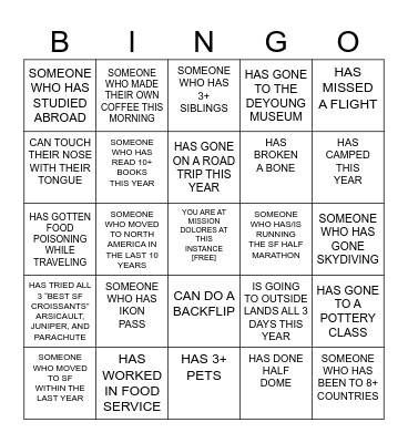 BRING A +1 PARK HANG Bingo Card
