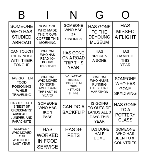 BRING A +1 PARK HANG Bingo Card