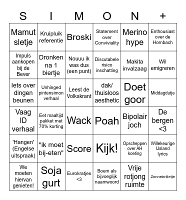 Simon + 2026 Bingo Card