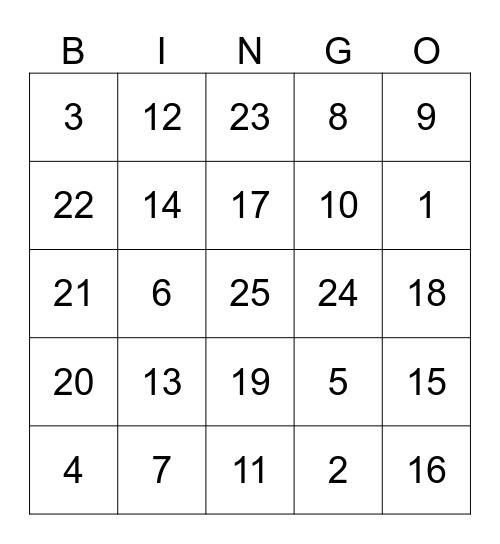Untitled Bingo Card