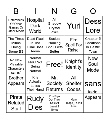 Deltarune Chapter 6 Bingo Card