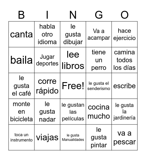 Encuentra a alguien que...(Find someone who) Bingo Card
