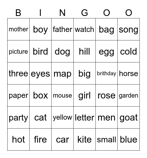 Summer Game Bingo Card