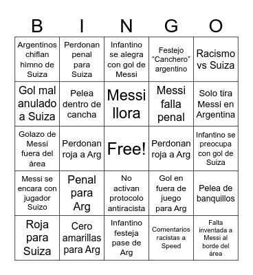 Argentina Vs Suiza Bingo Card
