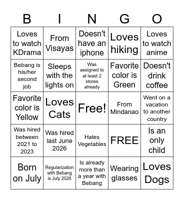 Untitled Bingo Card
