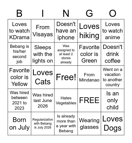 Untitled Bingo Card