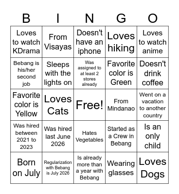 Untitled Bingo Card
