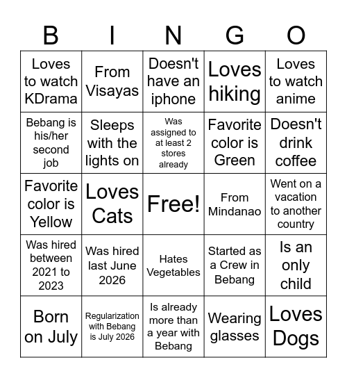Untitled Bingo Card