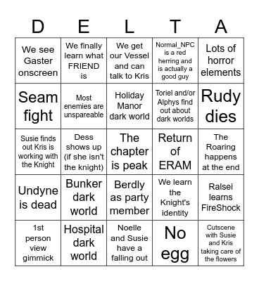 Deltarune Chapter 6 Bingo Card