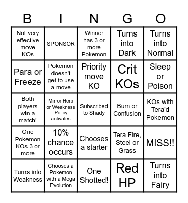 Then we fight bingo Shady Moves Change Type Bingo Card