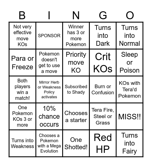 Then we fight bingo Shady Moves Change Type Bingo Card