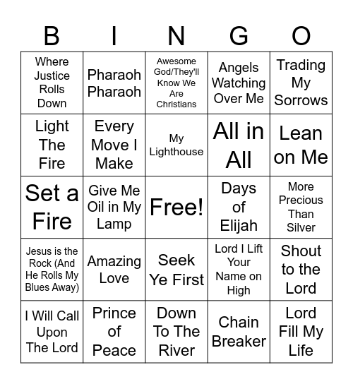 Camp Songs Bingo Card