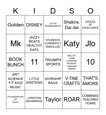 KIDS Bingo Card