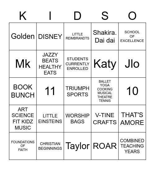 KIDS Bingo Card