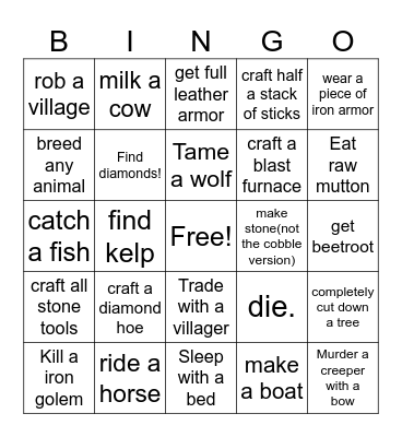 Minecraft Bingo Card