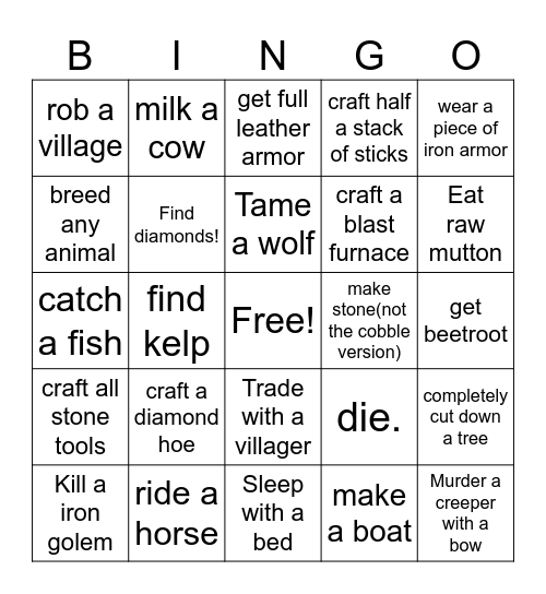 Minecraft Bingo Card