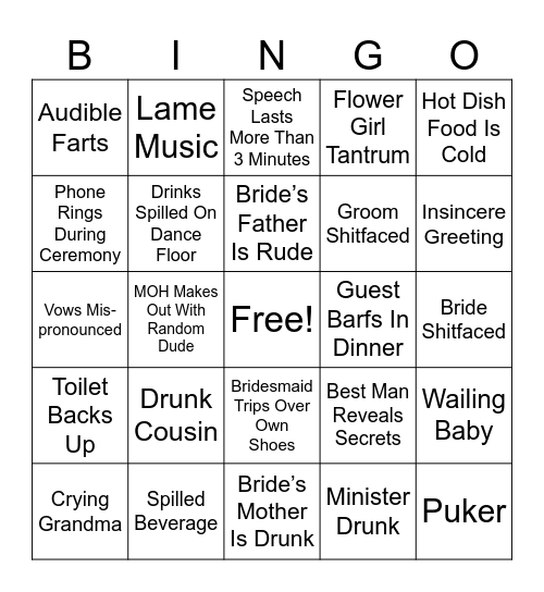Wedding Bingo Card