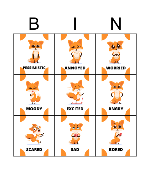 FEELINGS AND EMOTIONS Bingo Card