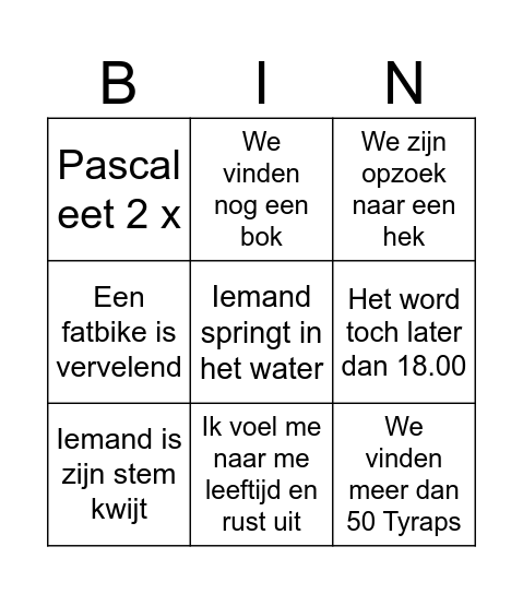 Big rivers afbouw Bingo Card
